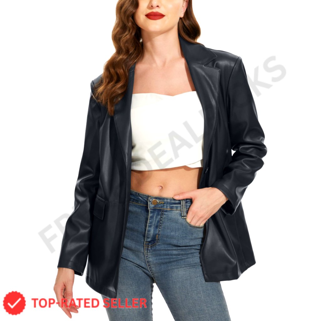 Oversized Vegan Leather Moto Blazer Jacket, Tailored Fit, Edgy Fashion